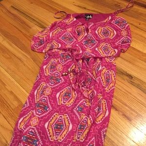 Spaghetti strap draped patterned maxi dress small